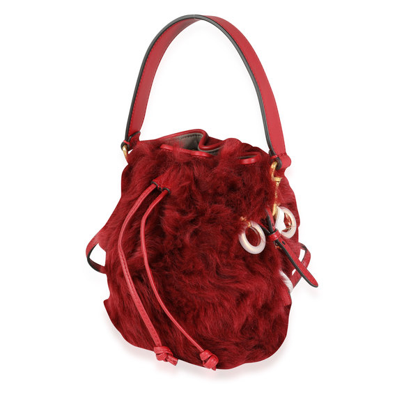 Fendi Red Lamb Fur & Calfskin Leather Mini Mon Trésor Bucket Bag - Picture 4 of 6